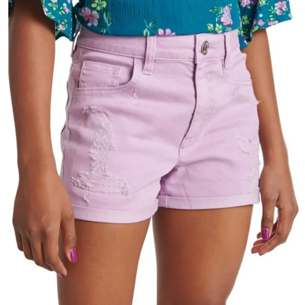 Justice Mom Shorts Girls 10 Slim Viola Purple Distressed Denim Jean Shorts